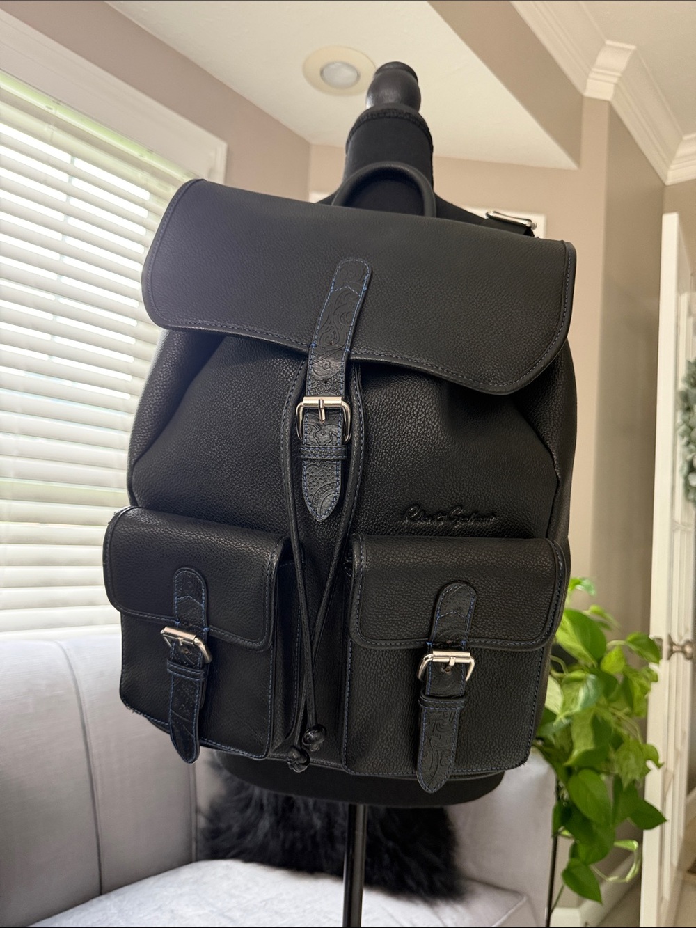 Robert Graham Men's Black Leather Buckle Backpack - Classic Urban Carry
